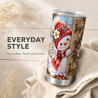 #pl[20oz|Steel] Christmas Snowman Tumbler 20oz, Cottage Tumbler, Stainless Steel Travel Cup