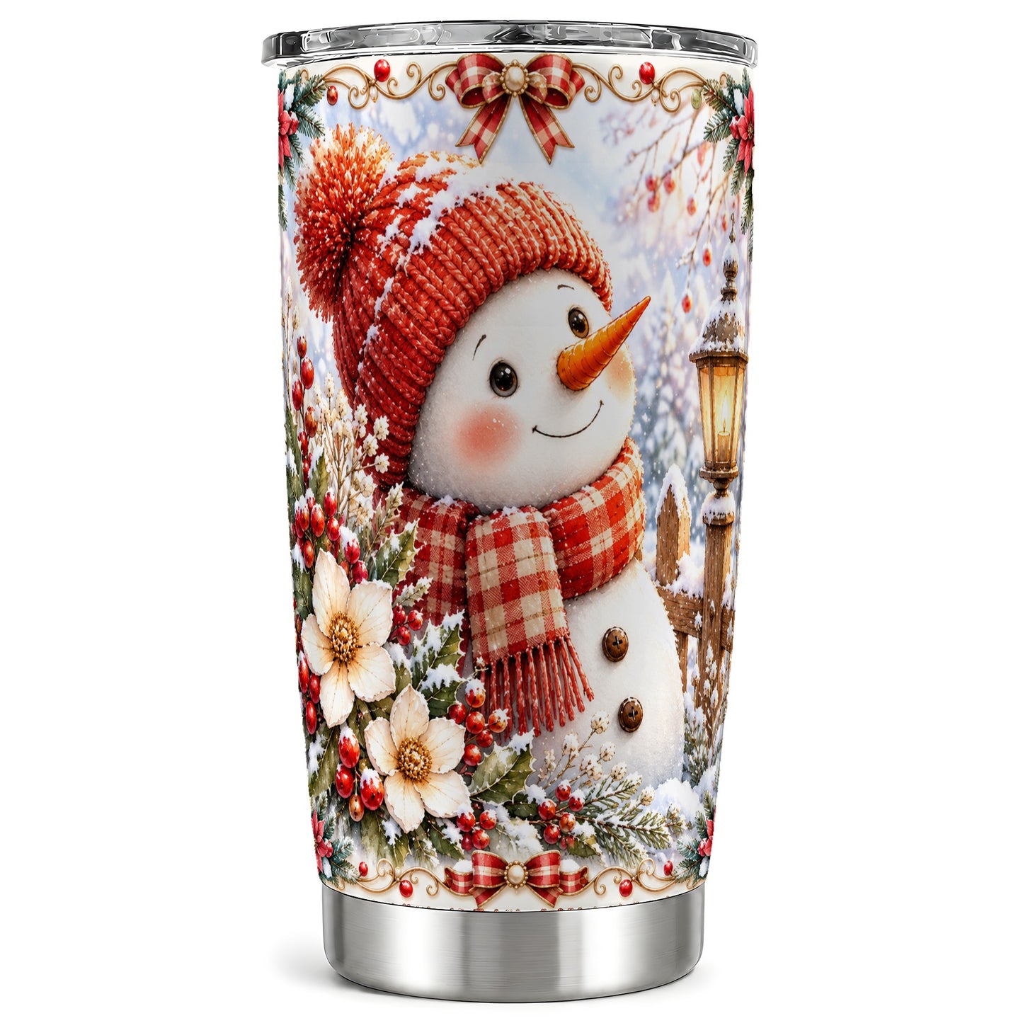 Snowman Tumbler 20oz, Winter Lantern Tumbler, Stainless Steel Travel Cup