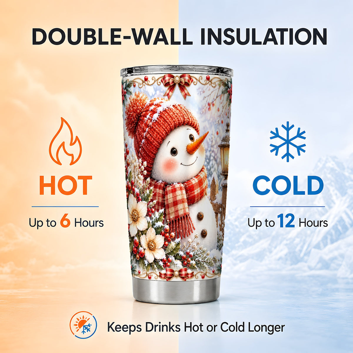 #pl[20oz|Steel] Snowman Tumbler 20oz, Winter Lantern Tumbler, Stainless Steel Travel Cup