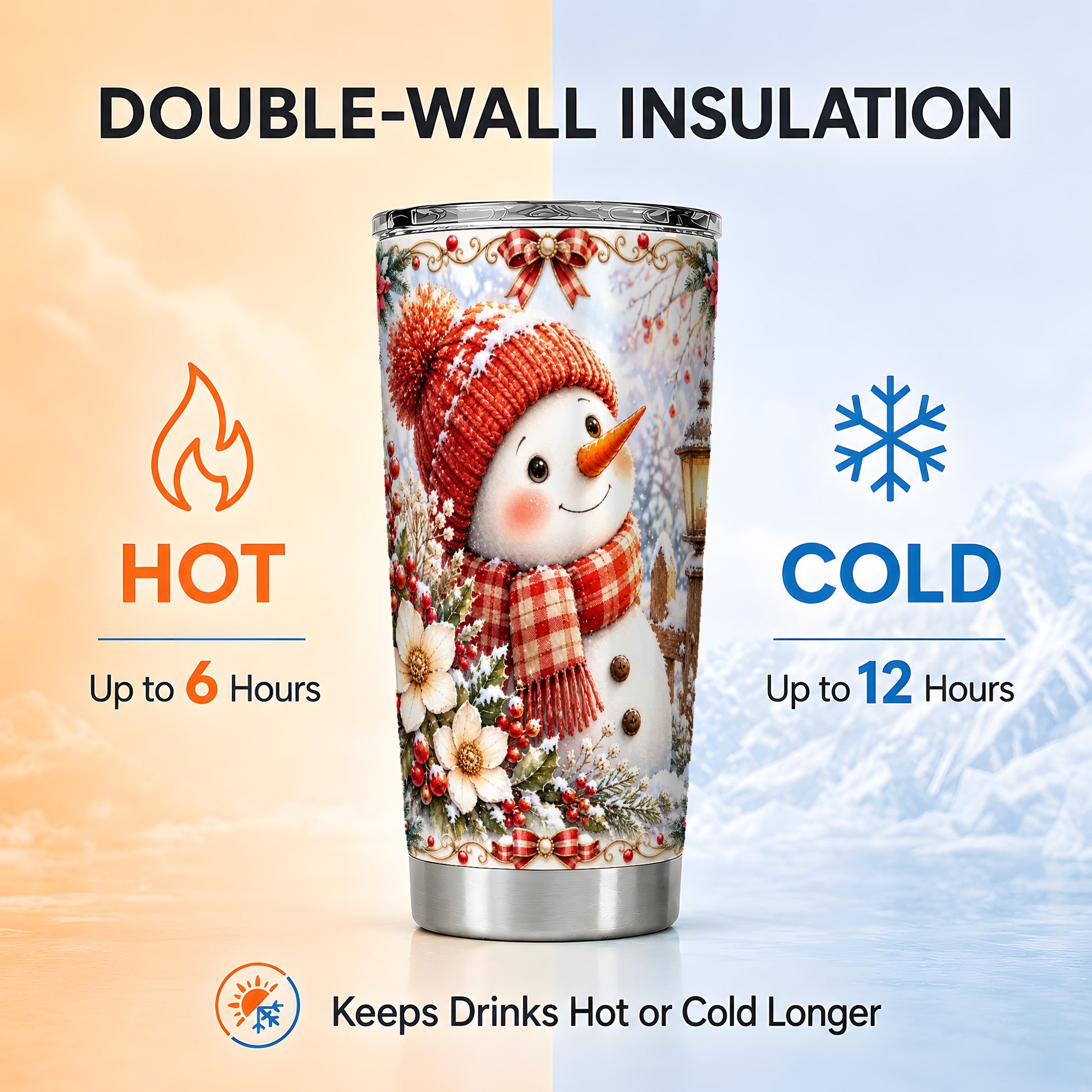 #pl[20oz|Steel] Snowman Tumbler 20oz, Winter Lantern Tumbler, Stainless Steel Travel Cup