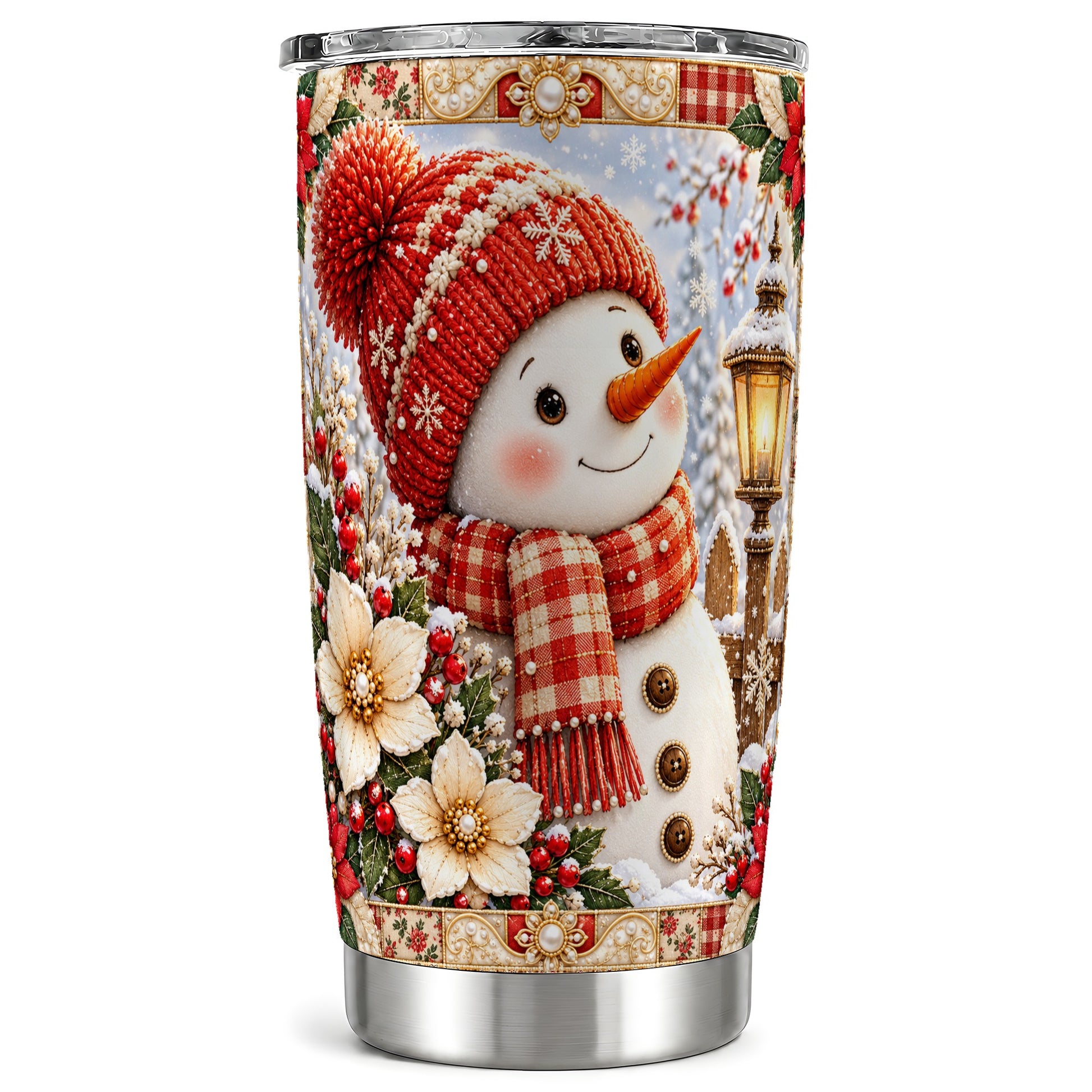 Snowman Tumbler 20oz, Poinsettia Tumbler, Stainless Steel Travel Cup