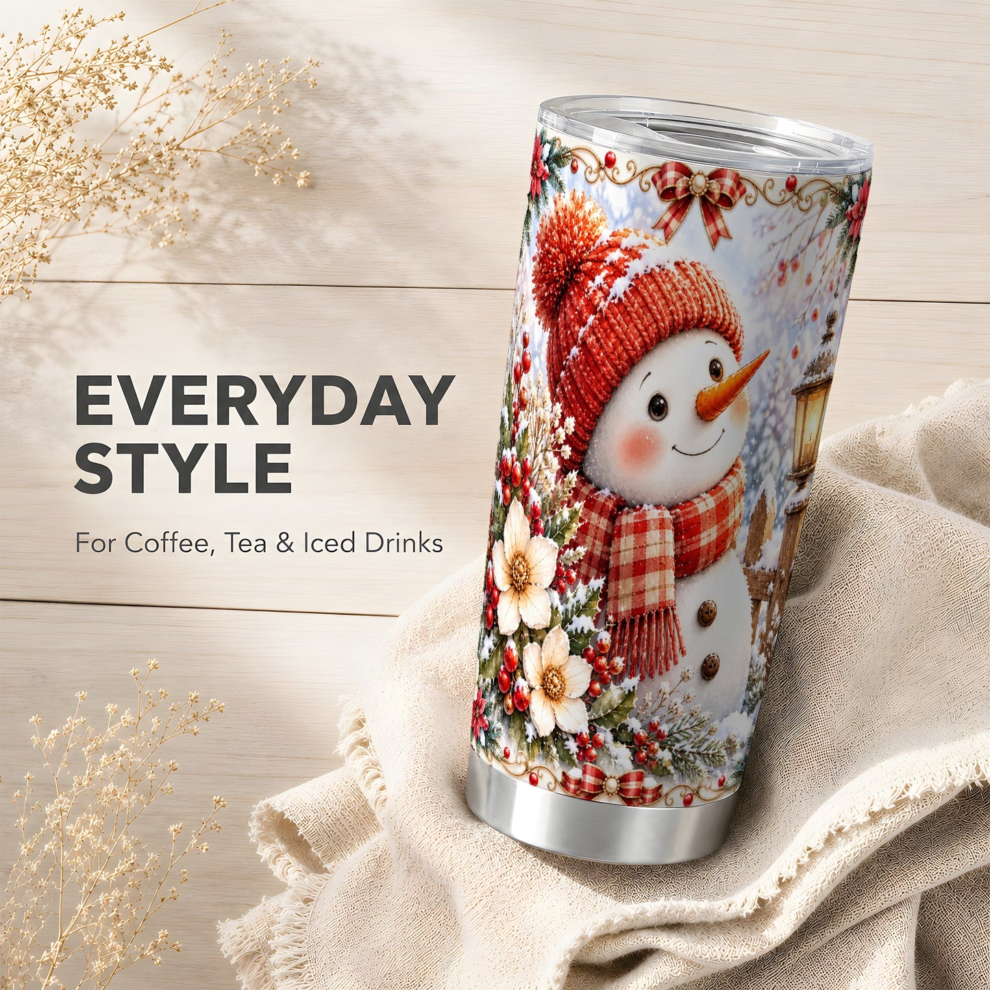 #pl[20oz|Steel] Snowman Tumbler 20oz, Winter Lantern Tumbler, Stainless Steel Travel Cup