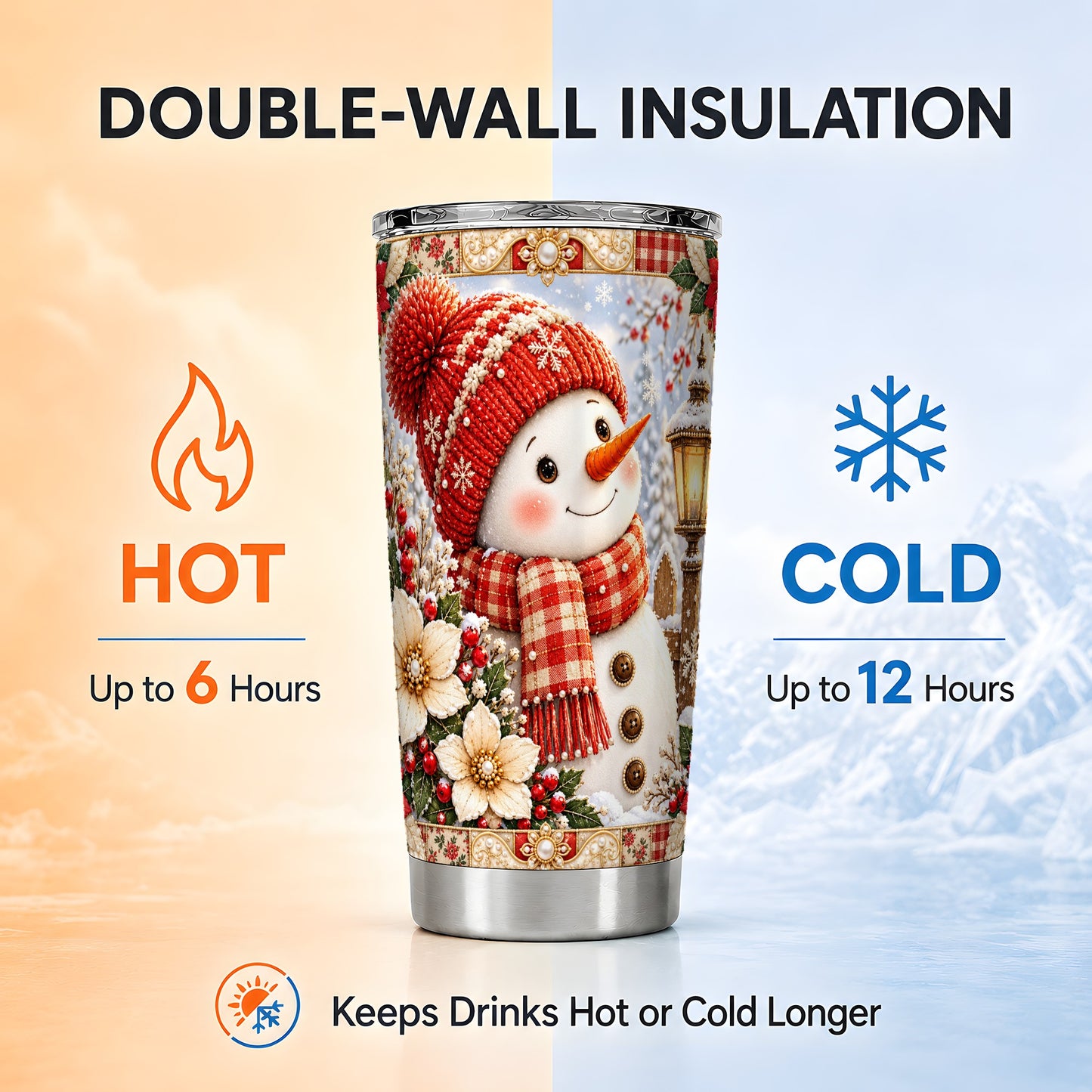 #pl[20oz|Steel] Snowman Tumbler 20oz, Poinsettia Tumbler, Stainless Steel Travel Cup