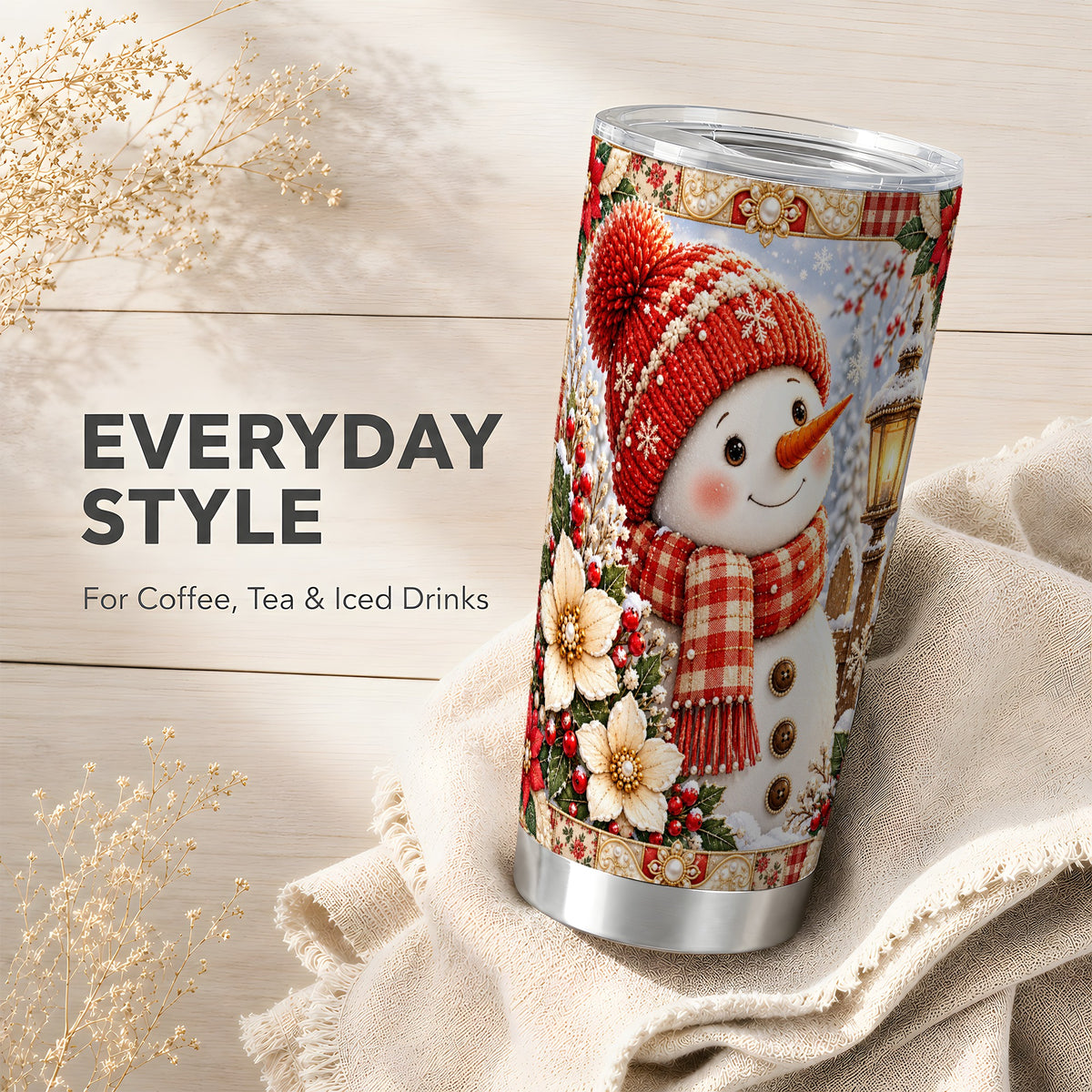 #pl[20oz|Steel] Snowman Tumbler 20oz, Poinsettia Tumbler, Stainless Steel Travel Cup