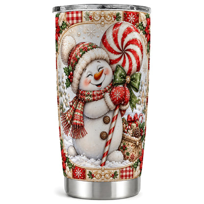 Peppermint Snowman Tumbler 20oz, Candy Tumbler, Stainless Steel Travel Cup