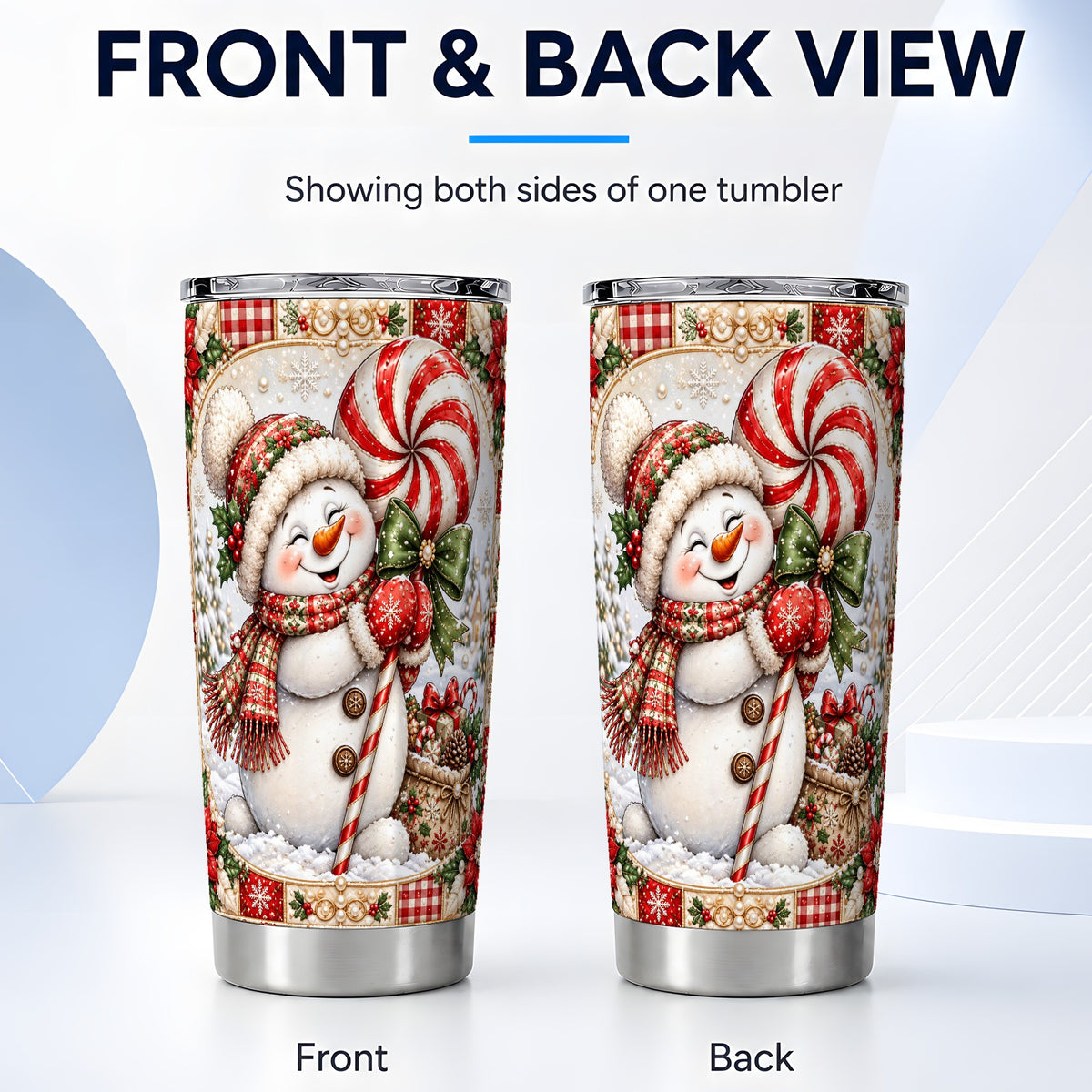 #pl[20oz|Steel] Peppermint Snowman Tumbler 20oz, Candy Tumbler, Stainless Steel Travel Cup
