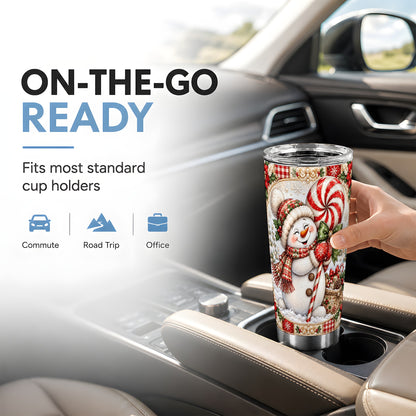 #pl[20oz|Steel] Peppermint Snowman Tumbler 20oz, Candy Tumbler, Stainless Steel Travel Cup