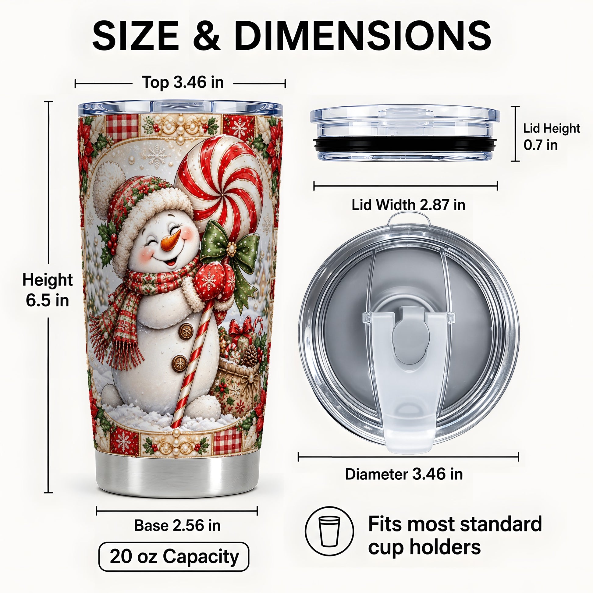#pl[20oz|Steel] Peppermint Snowman Tumbler 20oz, Candy Tumbler, Stainless Steel Travel Cup