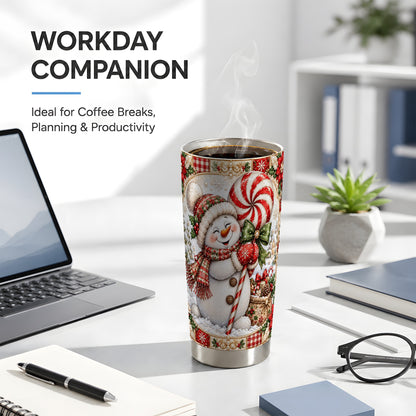#pl[20oz|Steel] Peppermint Snowman Tumbler 20oz, Candy Tumbler, Stainless Steel Travel Cup