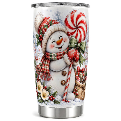 Snowman Tumbler 20oz, Peppermint Candy Tumbler, Stainless Steel Travel Cup
