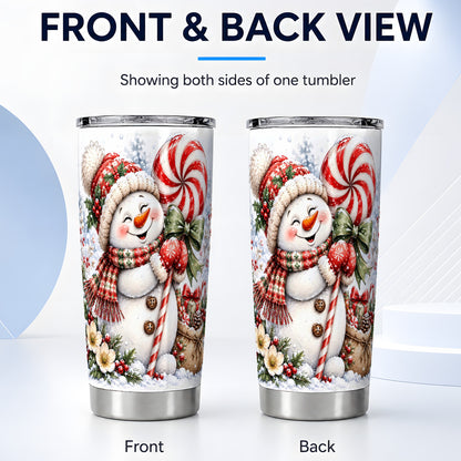 #pl[20oz|Steel] Snowman Tumbler 20oz, Peppermint Candy Tumbler, Stainless Steel Travel Cup