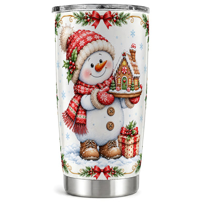 Snowman Tumbler 20oz, Gingerbread Tumbler, Stainless Steel Travel Cup