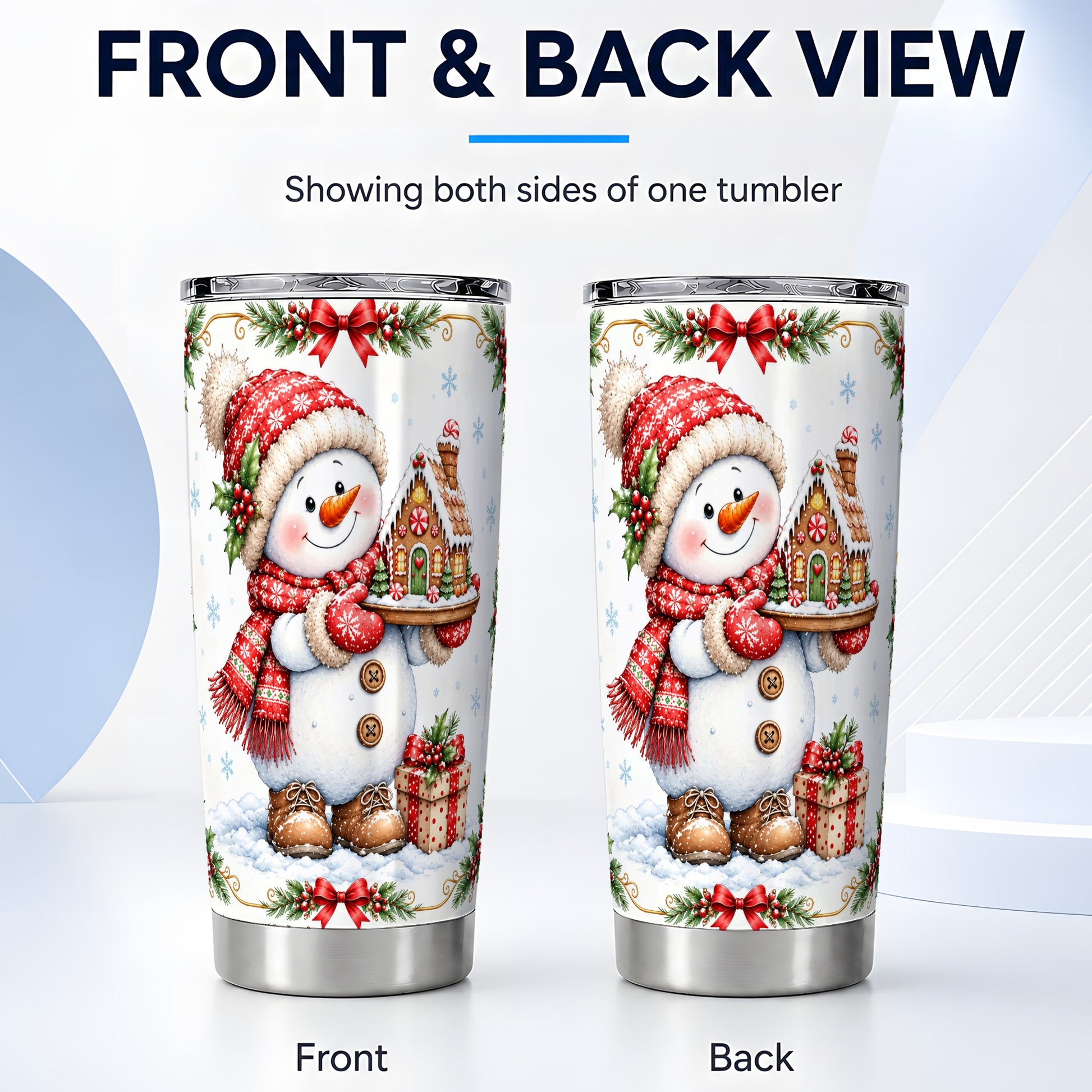 #pl[20oz|Steel] Snowman Tumbler 20oz, Gingerbread Tumbler, Stainless Steel Travel Cup