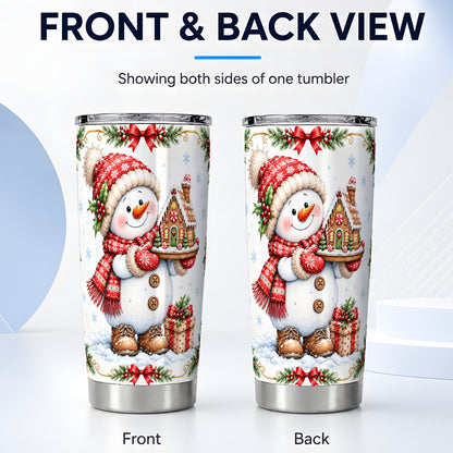 #pl[20oz|Steel] Snowman Tumbler 20oz, Gingerbread Tumbler, Stainless Steel Travel Cup