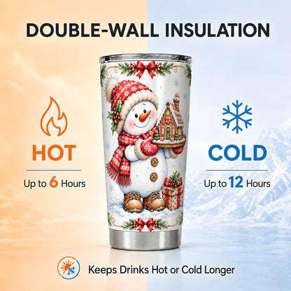 #pl[20oz|Steel] Snowman Tumbler 20oz, Gingerbread Tumbler, Stainless Steel Travel Cup