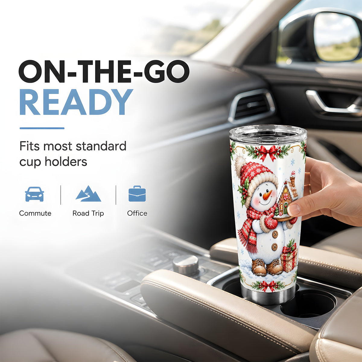 #pl[20oz|Steel] Snowman Tumbler 20oz, Gingerbread Tumbler, Stainless Steel Travel Cup