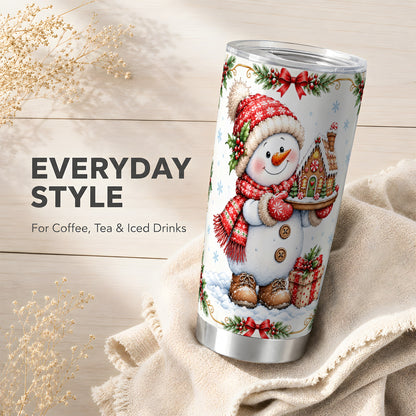#pl[20oz|Steel] Snowman Tumbler 20oz, Gingerbread Tumbler, Stainless Steel Travel Cup