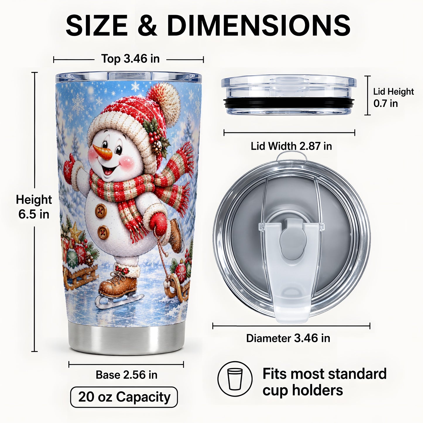 #pl[20oz|Steel] Skating Snowman Tumbler 20oz, Winter Tumbler, Stainless Steel Travel Cup