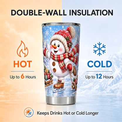 #pl[20oz|Steel] Skating Snowman Tumbler 20oz, Winter Tumbler, Stainless Steel Travel Cup