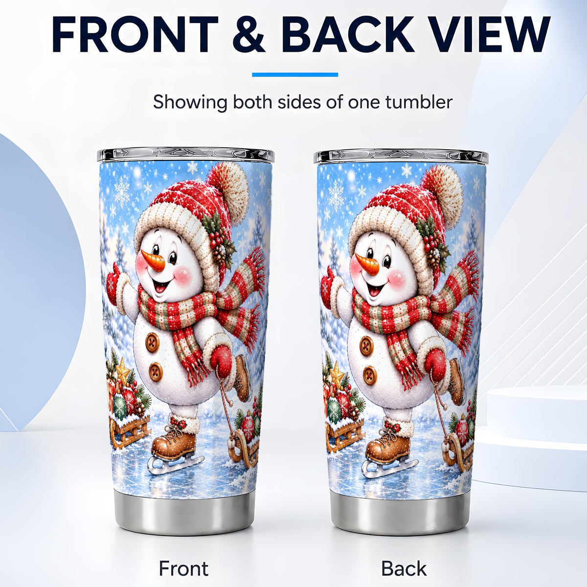 #pl[20oz|Steel] Skating Snowman Tumbler 20oz, Winter Tumbler, Stainless Steel Travel Cup