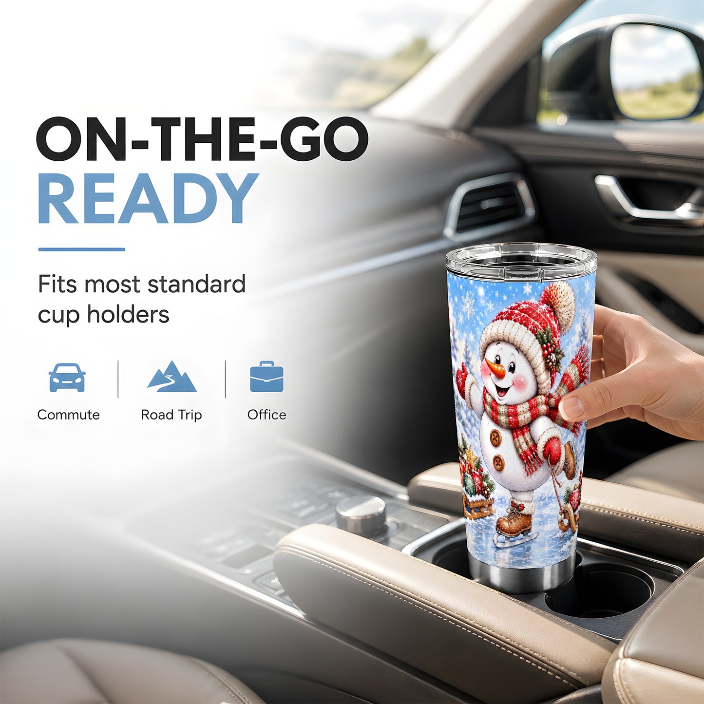 #pl[20oz|Steel] Skating Snowman Tumbler 20oz, Winter Tumbler, Stainless Steel Travel Cup