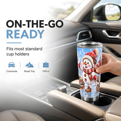 #pl[20oz|Steel] Skating Snowman Tumbler 20oz, Winter Tumbler, Stainless Steel Travel Cup