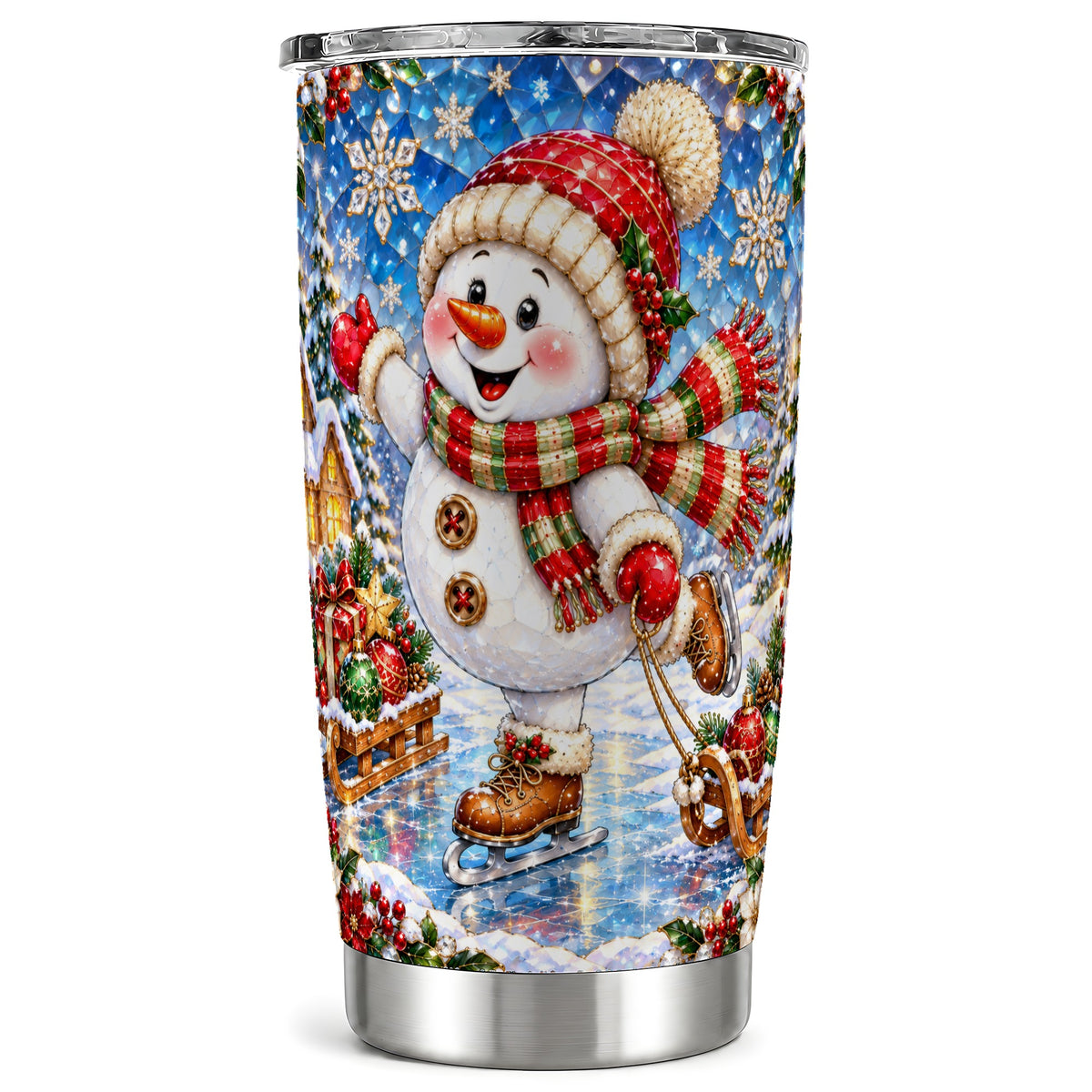 Jeweled Snowman Tumbler 20oz, Winter Tumbler, Stainless Steel Travel Cup