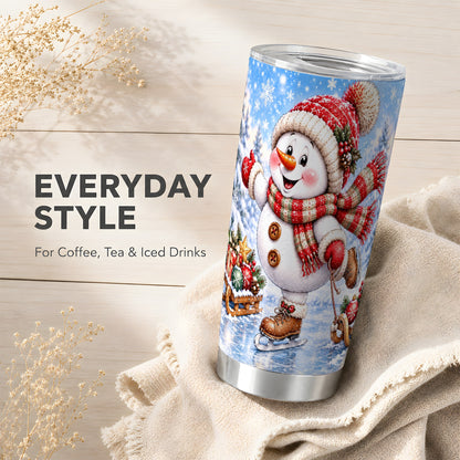 #pl[20oz|Steel] Skating Snowman Tumbler 20oz, Winter Tumbler, Stainless Steel Travel Cup