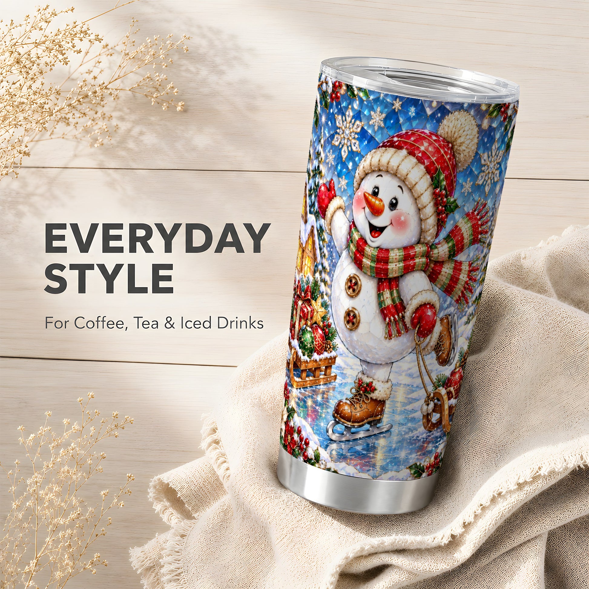 #pl[20oz|Steel] Jeweled Snowman Tumbler 20oz, Winter Tumbler, Stainless Steel Travel Cup