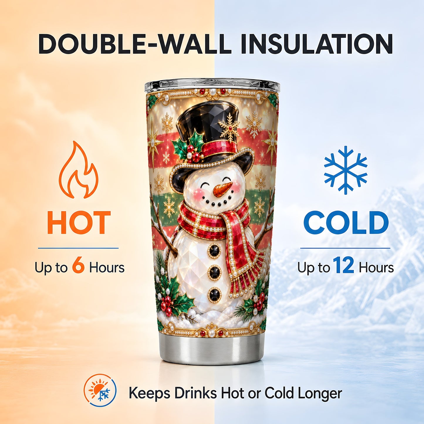 #pl[20oz|Steel] Top Hat Snowman Tumbler 20oz, Winter Tumbler, Stainless Steel Travel Cup