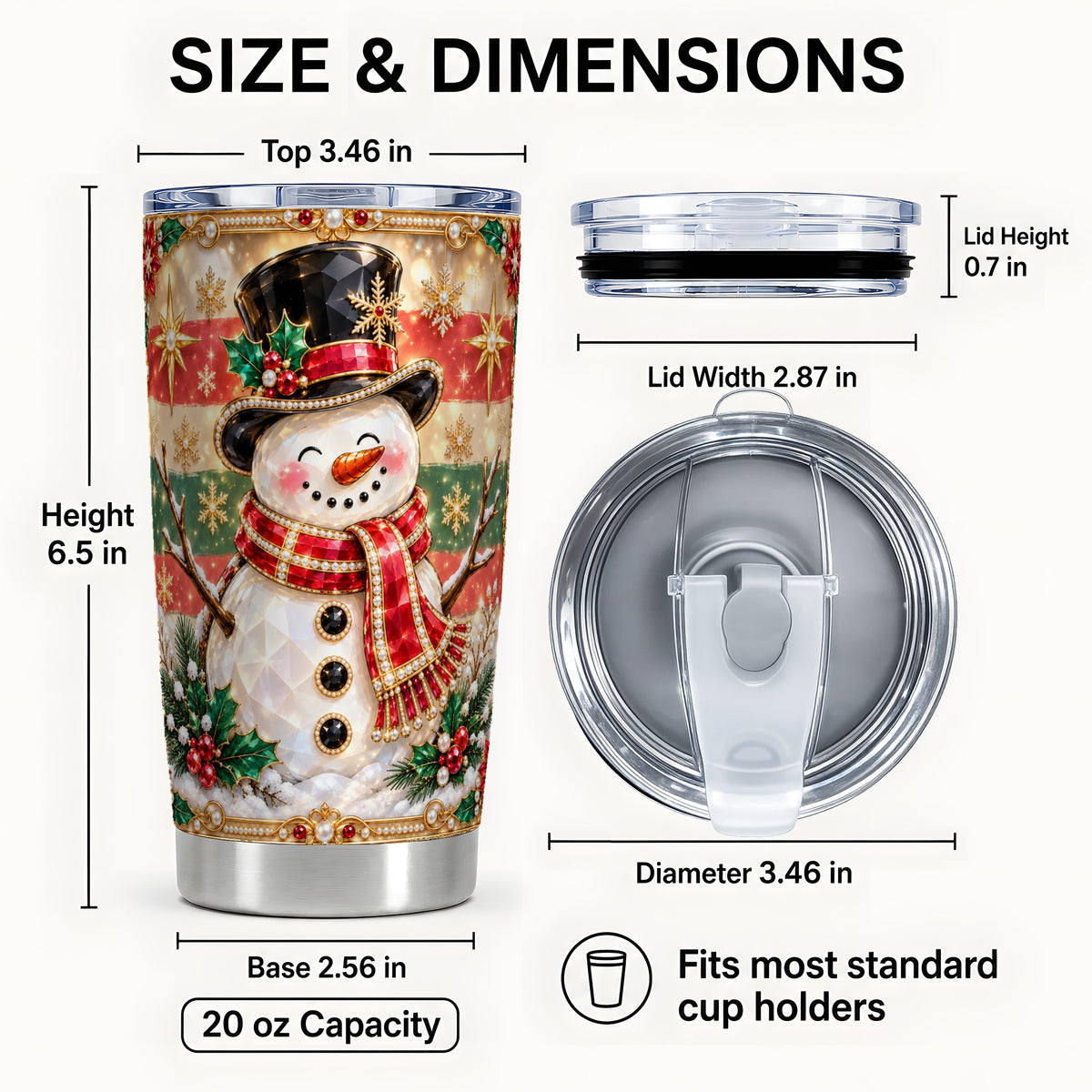 #pl[20oz|Steel] Top Hat Snowman Tumbler 20oz, Winter Tumbler, Stainless Steel Travel Cup