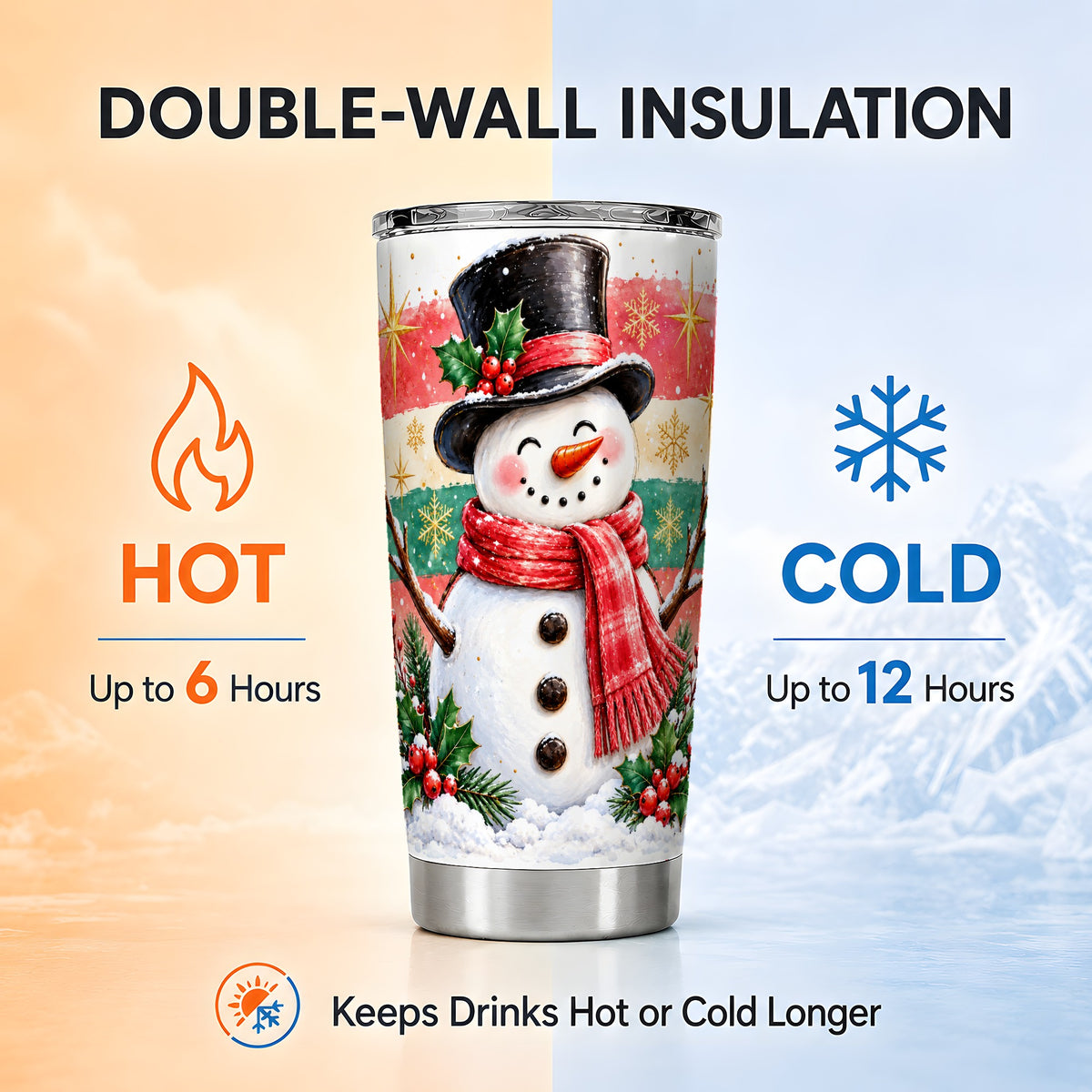 #pl[20oz|Steel] Top Hat Snowman Tumbler 20oz, Winter Tumbler, Stainless Steel Travel Cup