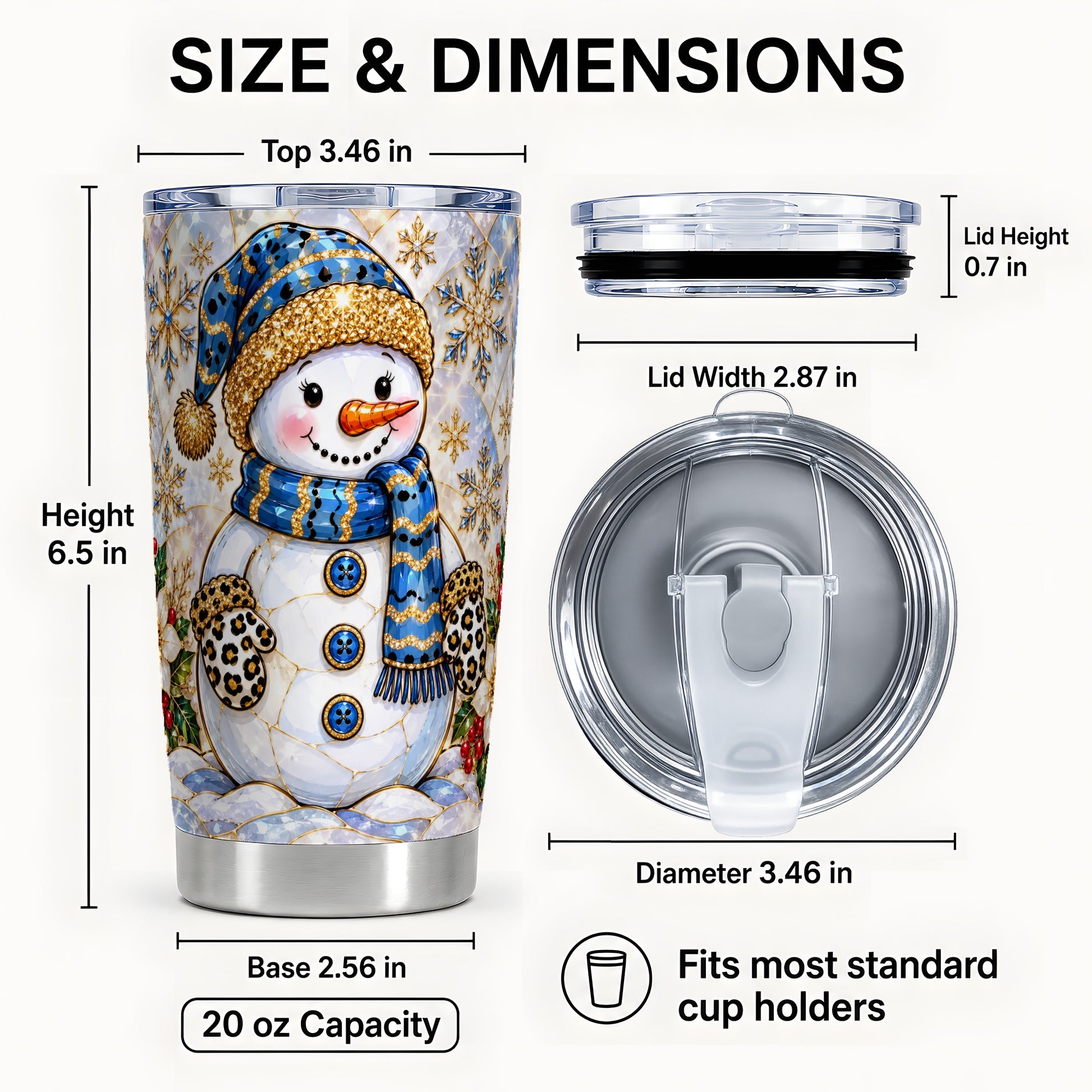 #pl[20oz|Steel] Blue Gold Snowman Tumbler 20oz, Winter Tumbler, Stainless Steel Travel Cup