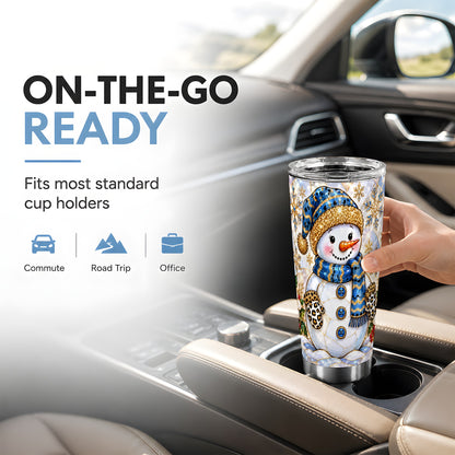 #pl[20oz|Steel] Blue Gold Snowman Tumbler 20oz, Winter Tumbler, Stainless Steel Travel Cup