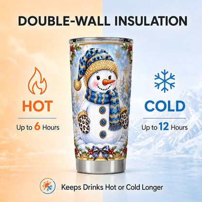 #pl[20oz|Steel] Leopard Snowman Tumbler 20oz, Winter Tumbler, Stainless Steel Travel Cup