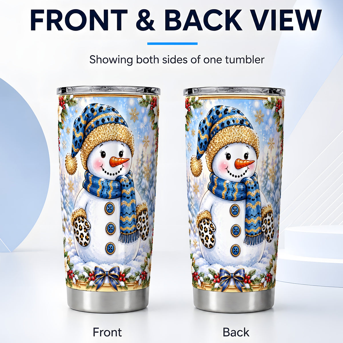 #pl[20oz|Steel] Leopard Snowman Tumbler 20oz, Winter Tumbler, Stainless Steel Travel Cup