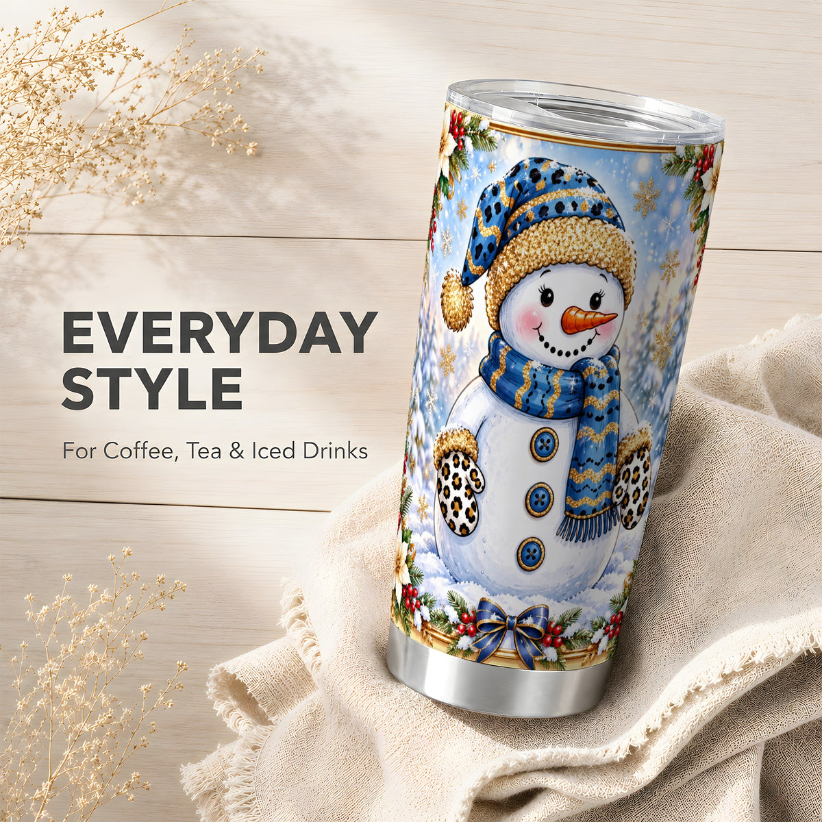 #pl[20oz|Steel] Leopard Snowman Tumbler 20oz, Winter Tumbler, Stainless Steel Travel Cup