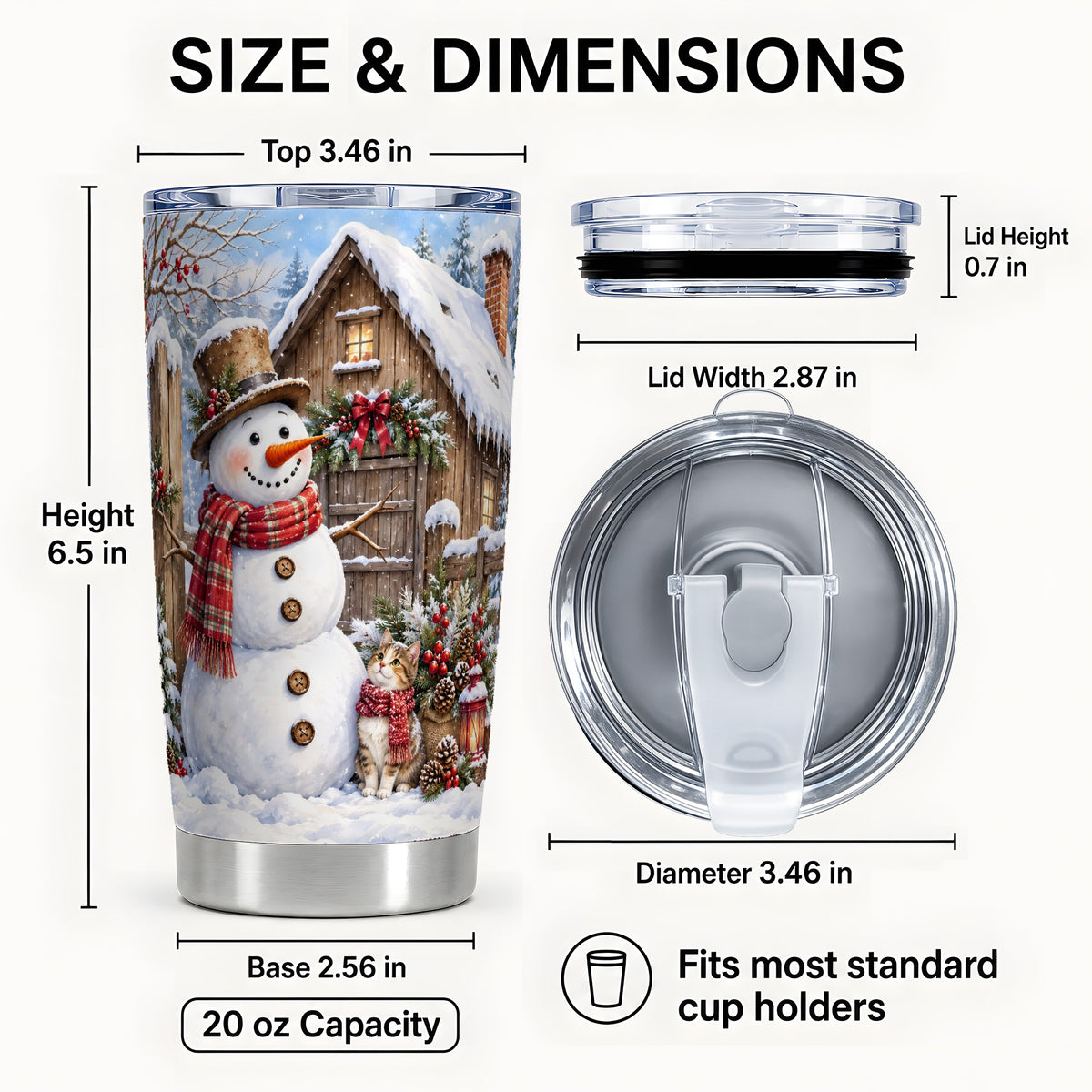 #pl[20oz|Steel] Snowman Cat Tumbler 20oz, Winter Tumbler, Stainless Steel Travel Cup