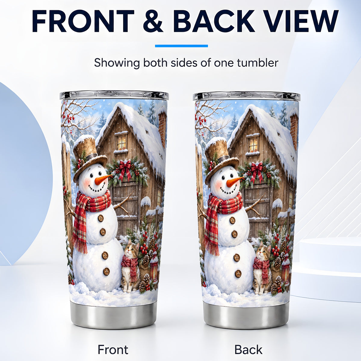 #pl[20oz|Steel] Snowman Cat Tumbler 20oz, Winter Tumbler, Stainless Steel Travel Cup