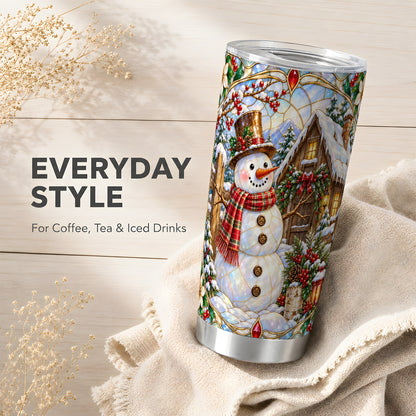 #pl[20oz|Steel] Snowman Cabin Tumbler 20oz, Winter Tumbler, Stainless Steel Travel Cup