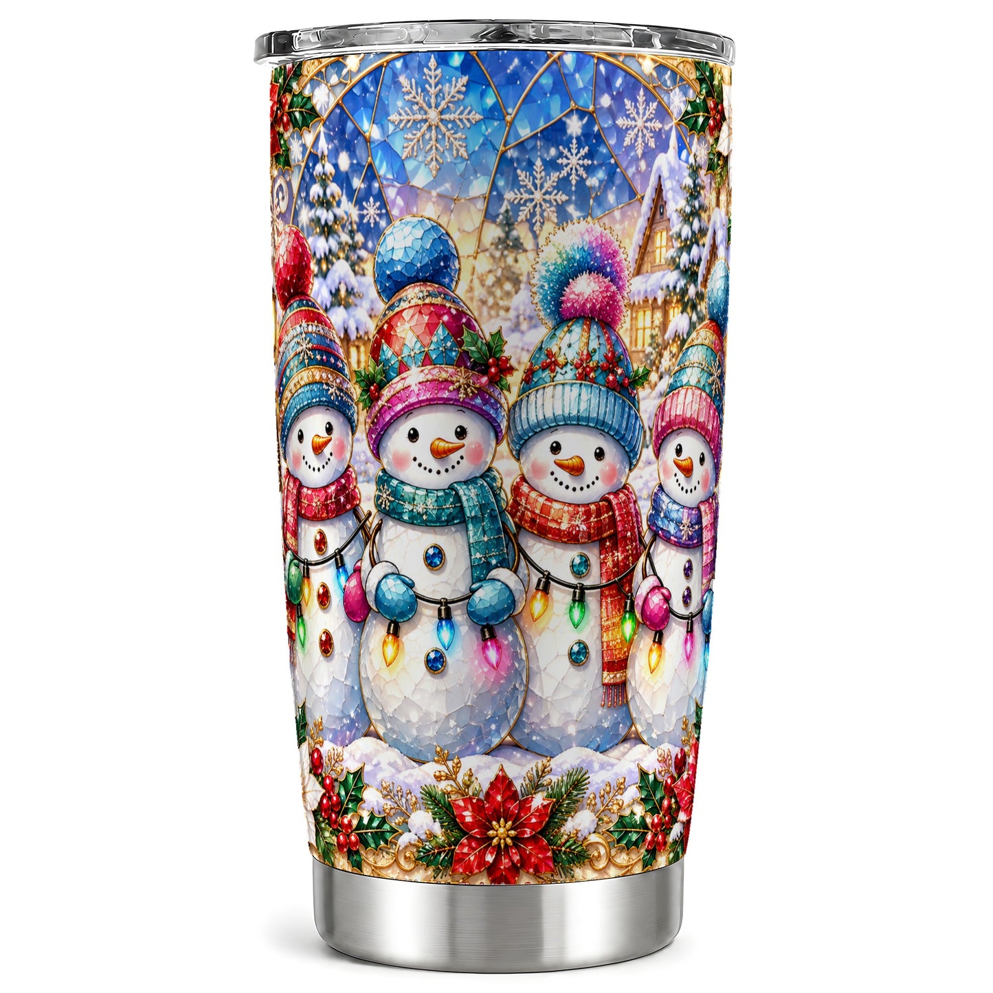 Snowman Family Tumbler 20oz, Winter Tumbler, Stainless Steel Travel Cup