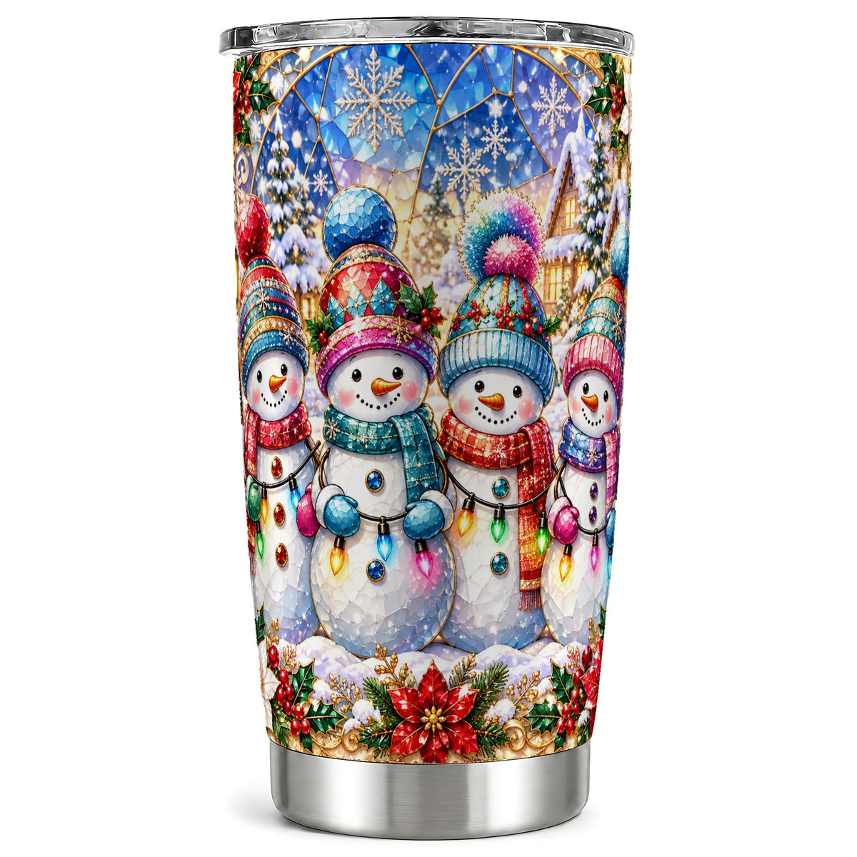 Snowman Family Tumbler 20oz, Winter Tumbler, Stainless Steel Travel Cup