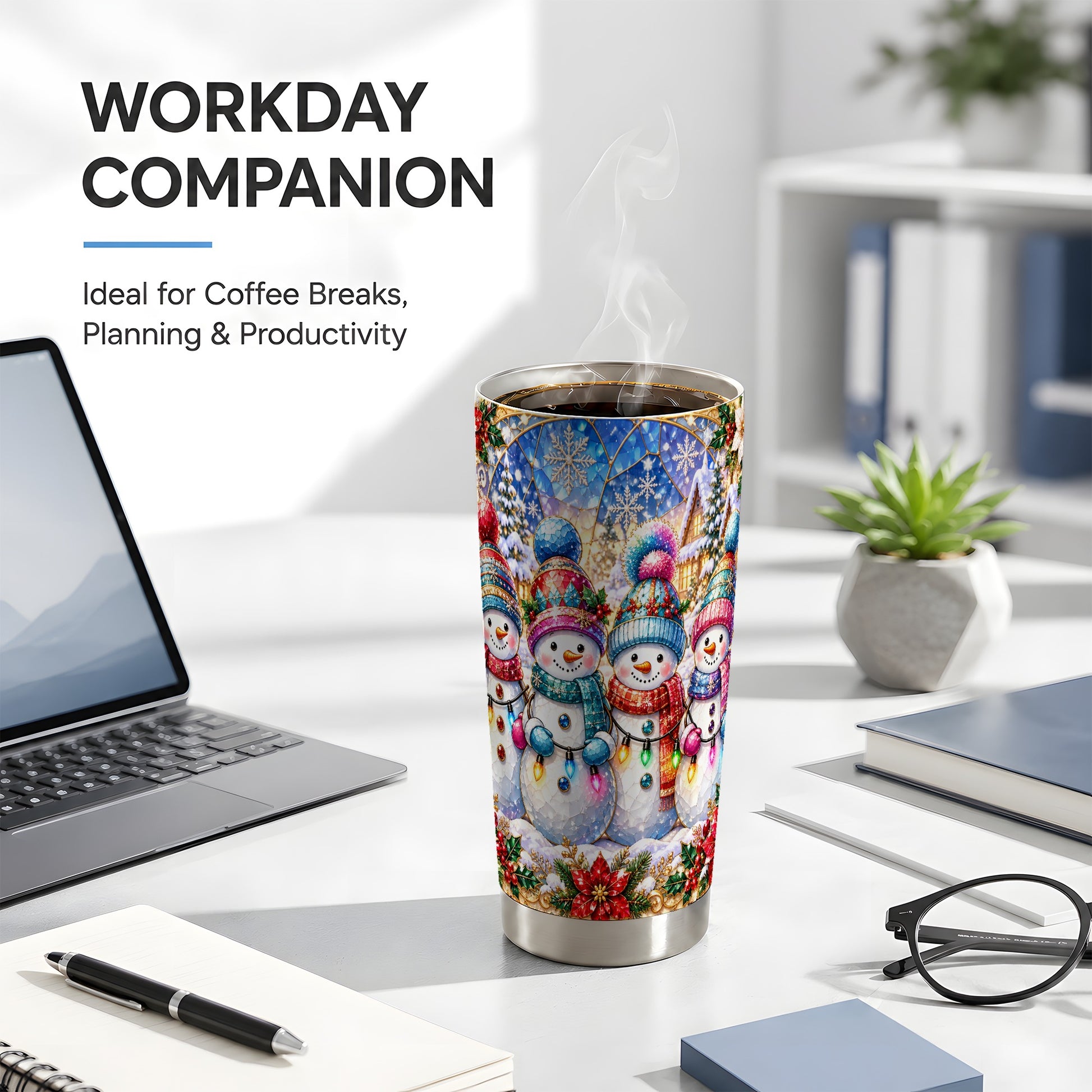 #pl[20oz|Steel] Snowman Family Tumbler 20oz, Winter Tumbler, Stainless Steel Travel Cup