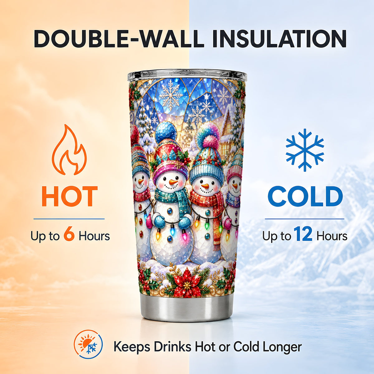 #pl[20oz|Steel] Snowman Family Tumbler 20oz, Winter Tumbler, Stainless Steel Travel Cup