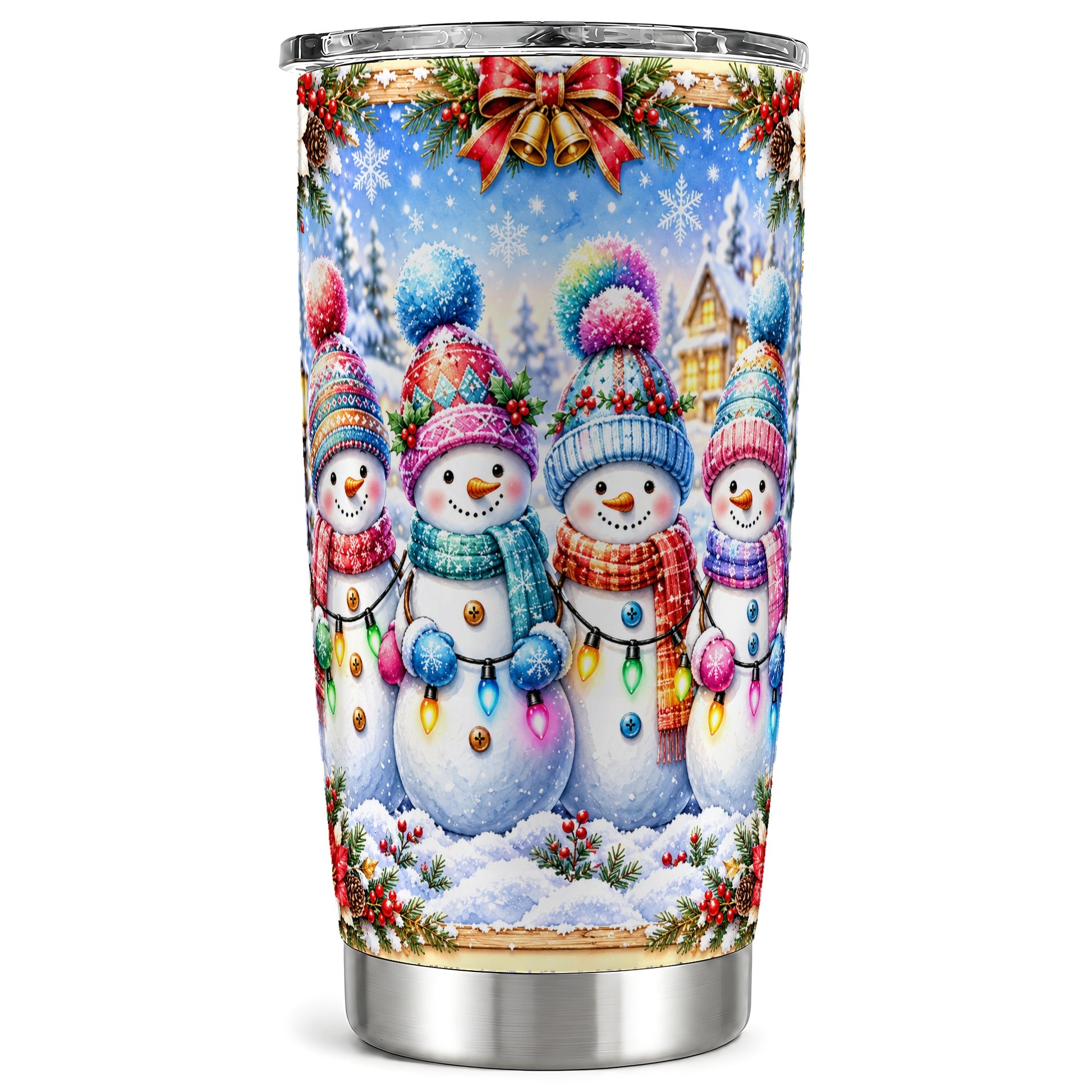 Snowman Friends Tumbler 20oz, Winter Tumbler, Stainless Steel Travel Cup