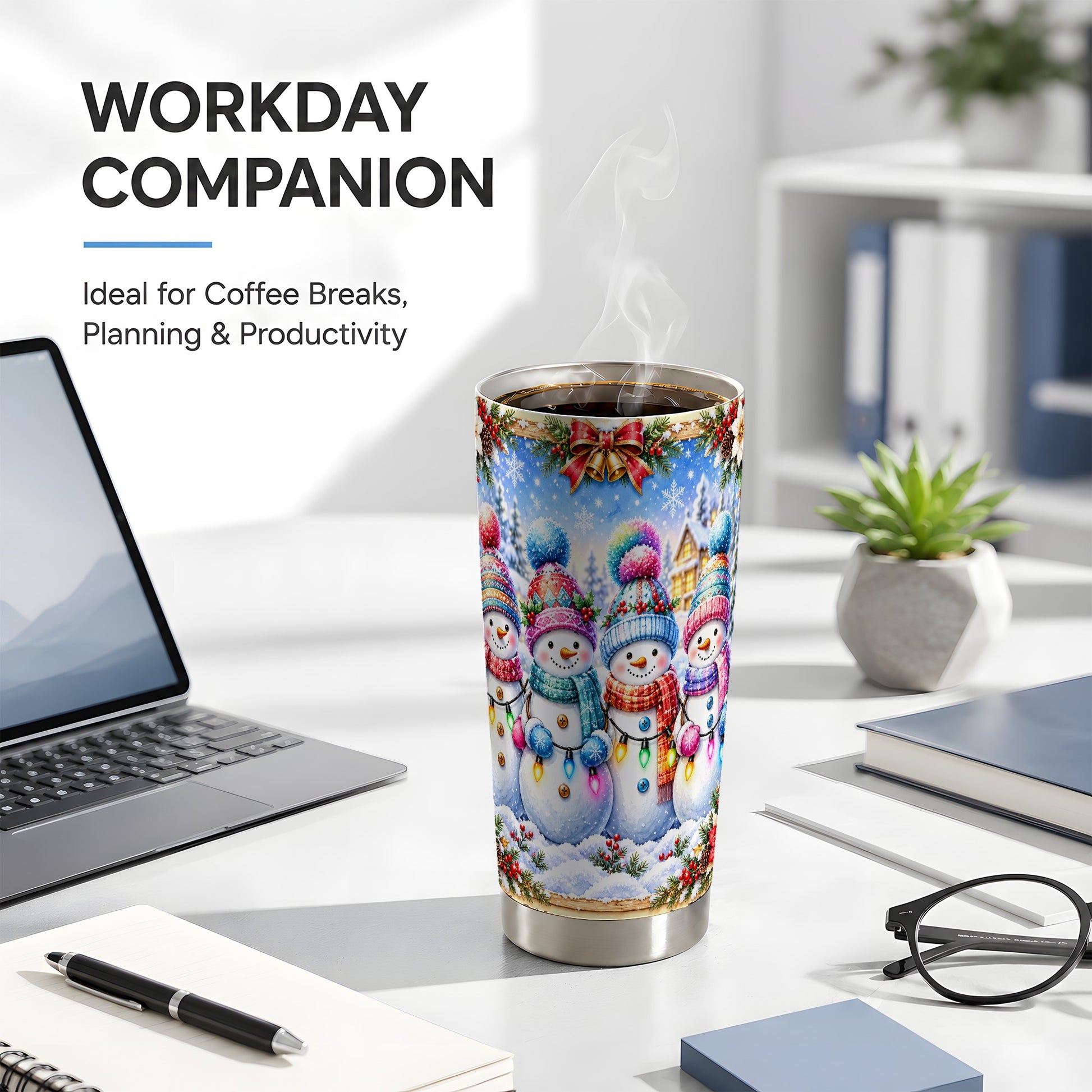 #pl[20oz|Steel] Snowman Friends Tumbler 20oz, Winter Tumbler, Stainless Steel Travel Cup