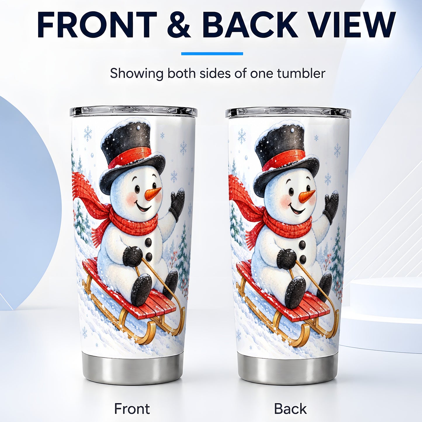 #pl[20oz|Steel] Sledding Snowman Tumbler 20oz, Winter Tumbler, Stainless Steel Travel Cup