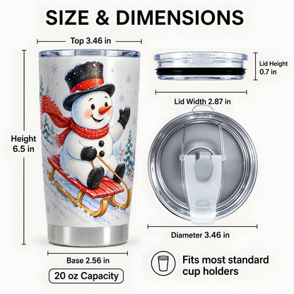 #pl[20oz|Steel] Sledding Snowman Tumbler 20oz, Winter Tumbler, Stainless Steel Travel Cup