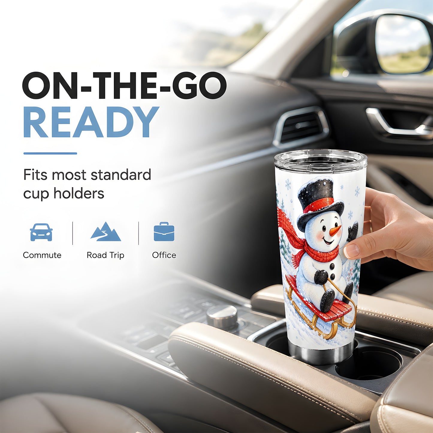 #pl[20oz|Steel] Sledding Snowman Tumbler 20oz, Winter Tumbler, Stainless Steel Travel Cup
