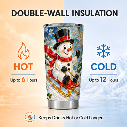 #pl[20oz|Steel] Snowman Tumbler 20oz, Winter Sledding Tumbler, Stainless Steel Travel Cup